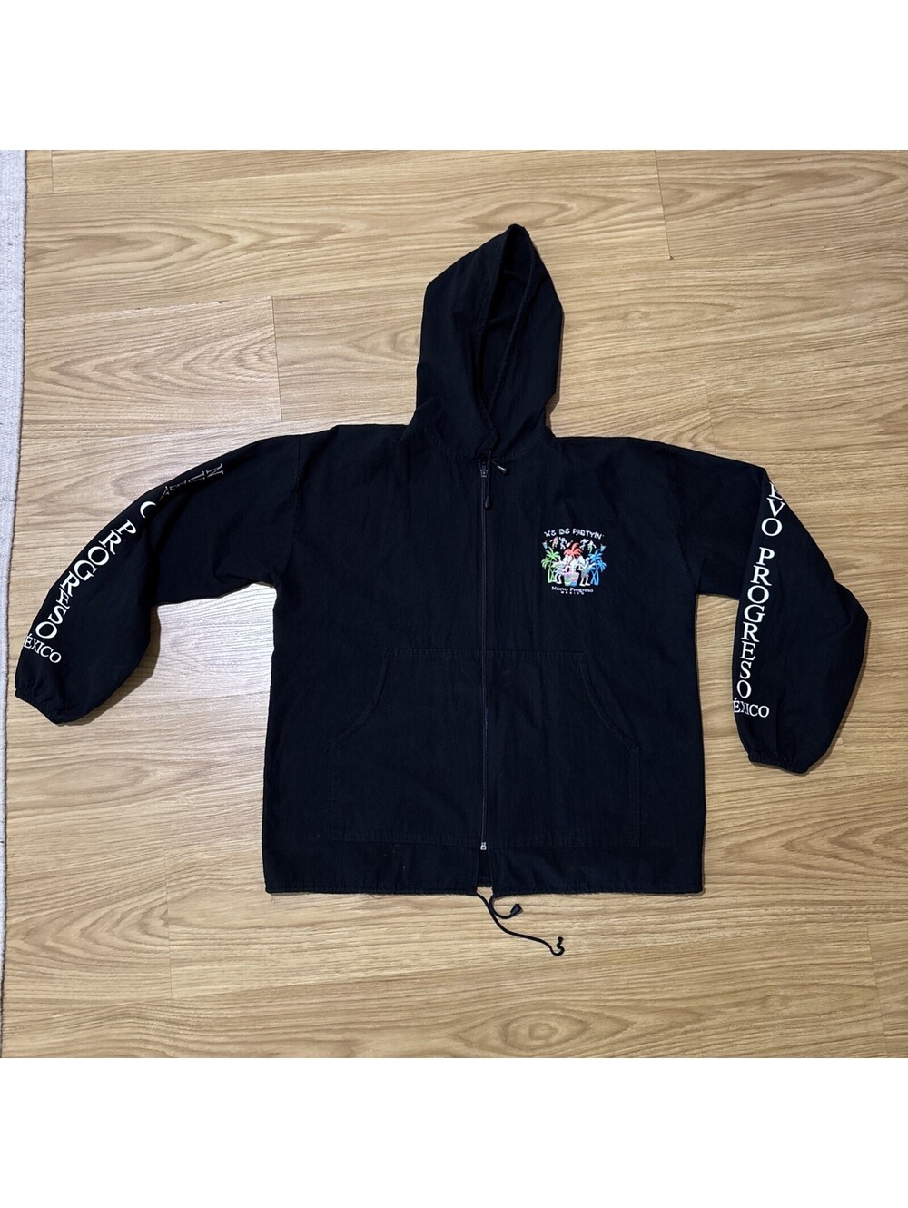 Women’s Vintage Nuevo Progreso Zip Up Hoodie 100%cotton Size M Black